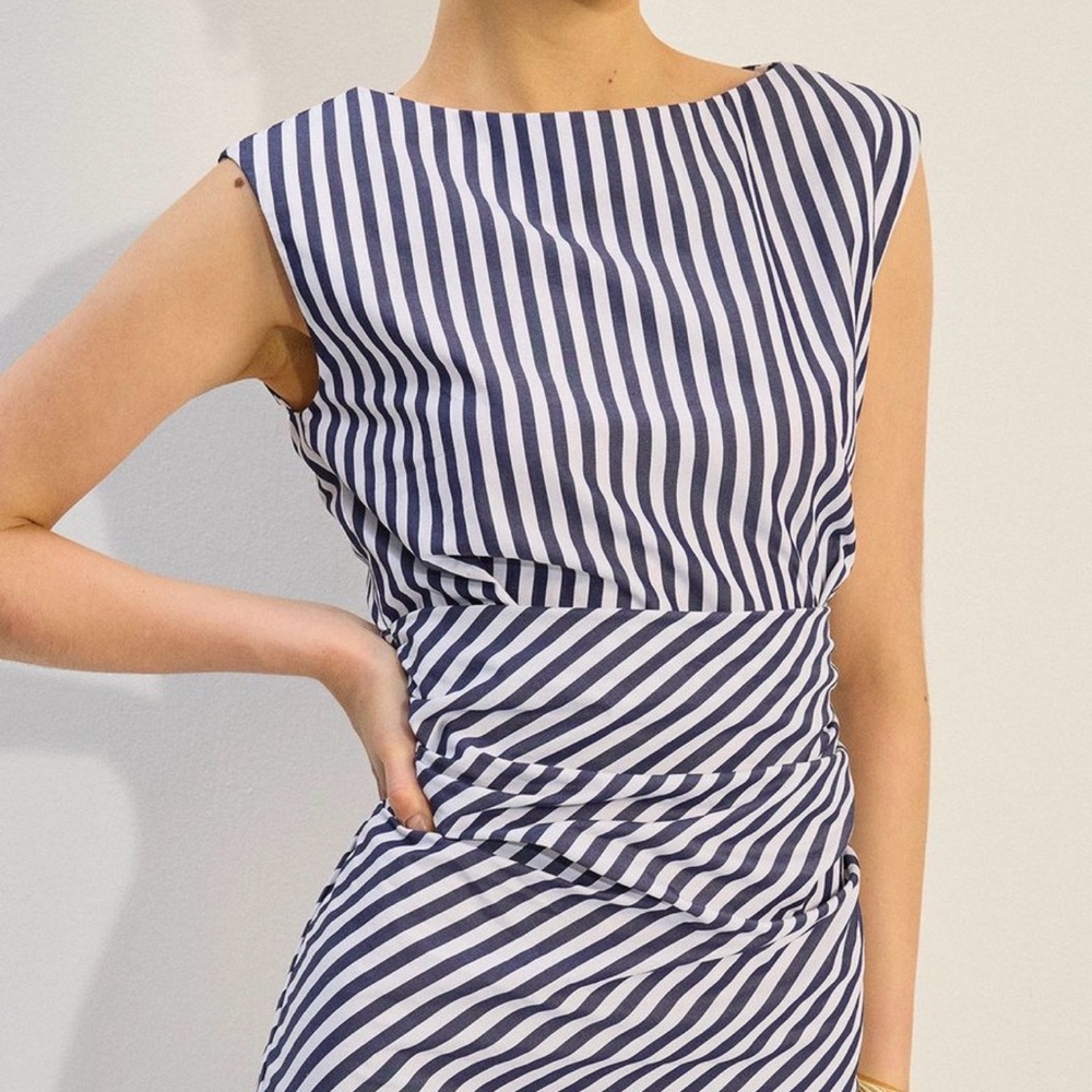 Commense Navy and White Striped Cap-Sleeve Mini Dress - Picture 2 of 3